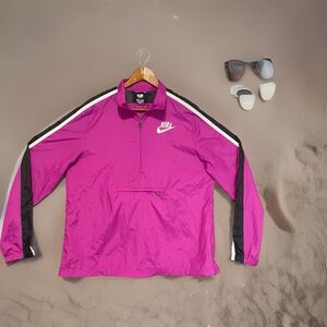 Nike Women’s 1/4 Zip Pullover XL Jacket Windbreaker Swoosh Pouch Magenta Y2K HTF
